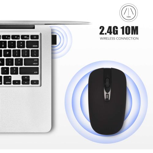  [아마존베스트]Wireless Computer Mouse, Cimetech 2.4G Slim Cordless Mouse Less Noise for Laptop Ergonomic Optical with Nano Receiver USB Mouse for Laptop, Deskbtop, MacBook (BAT Black)