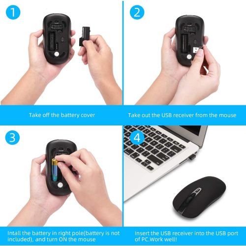  [아마존베스트]Wireless Computer Mouse, Cimetech 2.4G Slim Cordless Mouse Less Noise for Laptop Ergonomic Optical with Nano Receiver USB Mouse for Laptop, Deskbtop, MacBook (BAT Black)