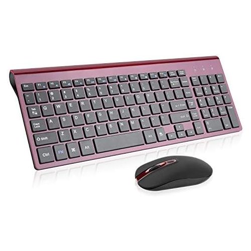  [아마존베스트]Wireless Keyboard Mouse Combo, Cimetech Compact Full Size Wireless Keyboard and Mouse Set 2.4G Ultra-Thin Sleek Design for Windows, Computer, Desktop, PC, Notebook - (Wine red)