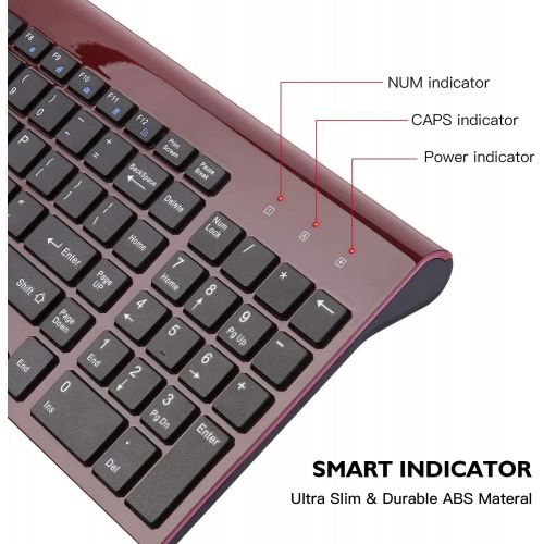  [아마존베스트]Wireless Keyboard Mouse Combo, Cimetech Compact Full Size Wireless Keyboard and Mouse Set 2.4G Ultra-Thin Sleek Design for Windows, Computer, Desktop, PC, Notebook - (Wine red)