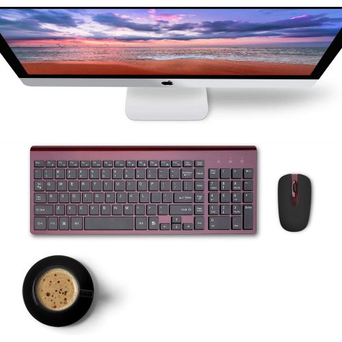  [아마존베스트]Wireless Keyboard Mouse Combo, Cimetech Compact Full Size Wireless Keyboard and Mouse Set 2.4G Ultra-Thin Sleek Design for Windows, Computer, Desktop, PC, Notebook - (Wine red)