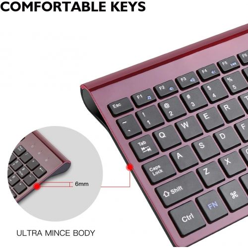  [아마존베스트]Wireless Keyboard Mouse Combo, Cimetech Compact Full Size Wireless Keyboard and Mouse Set 2.4G Ultra-Thin Sleek Design for Windows, Computer, Desktop, PC, Notebook - (Wine red)