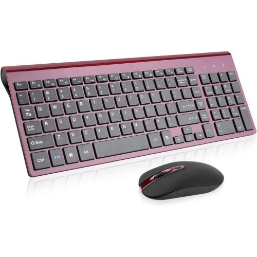  [아마존베스트]Wireless Keyboard Mouse Combo, Cimetech Compact Full Size Wireless Keyboard and Mouse Set 2.4G Ultra-Thin Sleek Design for Windows, Computer, Desktop, PC, Notebook - (Wine red)