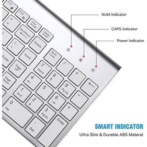  [아마존베스트]Wireless Keyboard Mouse Combo, Cimetech Compact Full Size Wireless Keyboard and Mouse Set 2.4G Ultra-Thin Sleek Design for Windows, Computer, Desktop, PC, Notebook, Laptop - Silver