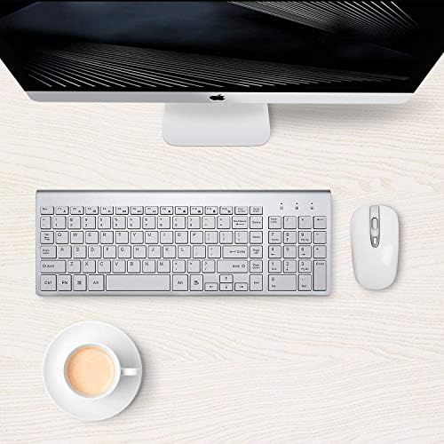  [아마존베스트]Wireless Keyboard Mouse Combo, Cimetech Compact Full Size Wireless Keyboard and Mouse Set 2.4G Ultra-Thin Sleek Design for Windows, Computer, Desktop, PC, Notebook, Laptop - Silver