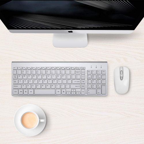  [아마존베스트]Wireless Keyboard Mouse Combo, Cimetech Compact Full Size Wireless Keyboard and Mouse Set 2.4G Ultra-Thin Sleek Design for Windows, Computer, Desktop, PC, Notebook, Laptop - Silver