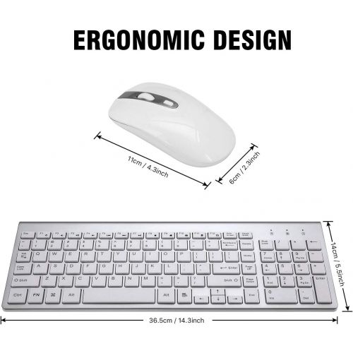  [아마존베스트]Wireless Keyboard Mouse Combo, Cimetech Compact Full Size Wireless Keyboard and Mouse Set 2.4G Ultra-Thin Sleek Design for Windows, Computer, Desktop, PC, Notebook, Laptop - Silver