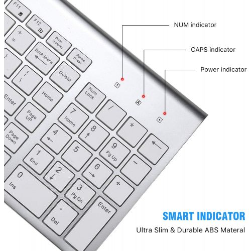  [아마존베스트]Wireless Keyboard Mouse Combo, Cimetech Compact Full Size Wireless Keyboard and Mouse Set 2.4G Ultra-Thin Sleek Design for Windows, Computer, Desktop, PC, Notebook, Laptop - Silver