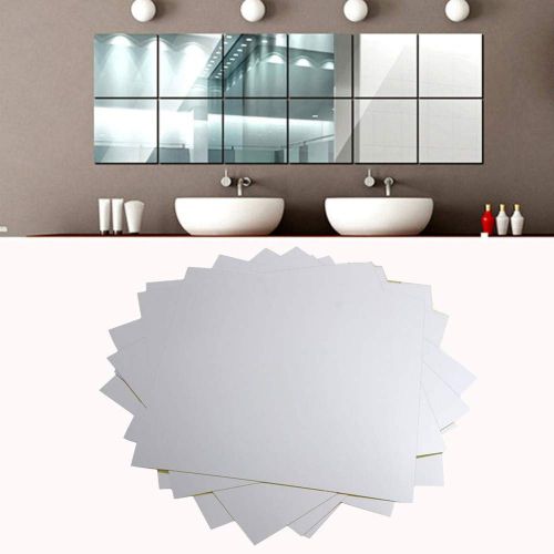  Cinhent Wall Stickers - 9 × Mirror Tile PVC Wall Sticker Square Self Adhesive Room Decor Stick On Modern Art, 5.9 inch, 2019 Decorative Design (5.9 Inch, 0.1mm Thickness)