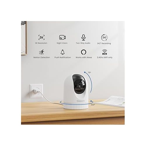  Security Camera Indoor-2K 360° WiFi Cameras for Home Security，Pet/Dog/Baby Camera with Phone app, 2-Way Audio, Night Vision, 24/7 SD Card Storage, Works with Alexa & Google Home (2.4Ghz)-D1