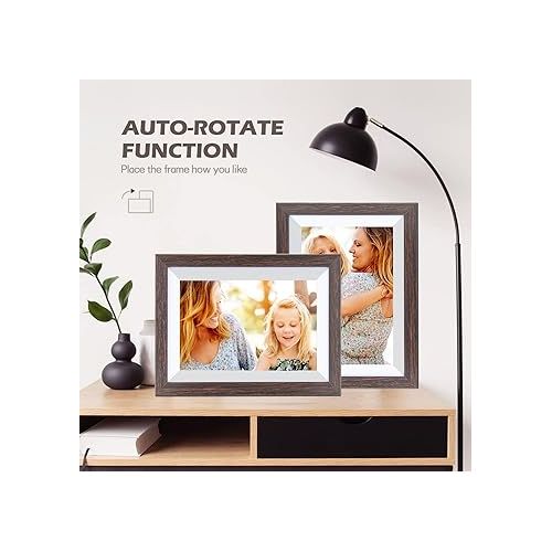  Frameo Digital Picture Frame WiFi 10.1inch Digital Photo Frame,Electronic Photo Frame Load from Phone,1280x800 IPS Touch Screen HD Display,Auto-Rotate,Share Photos/Video-Great Gift(Brown Wood)