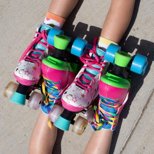  Circle Society Classic Adjustable Indoor & Outdoor Childrens Roller Skates - JoJo Siwa Rainbow - Sizes 12-3