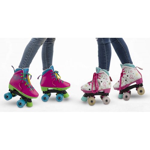  Circle Society Classic Adjustable Indoor & Outdoor Childrens Roller Skates - JoJo Siwa Party in Pink - Sizes 3-7, Multicolor