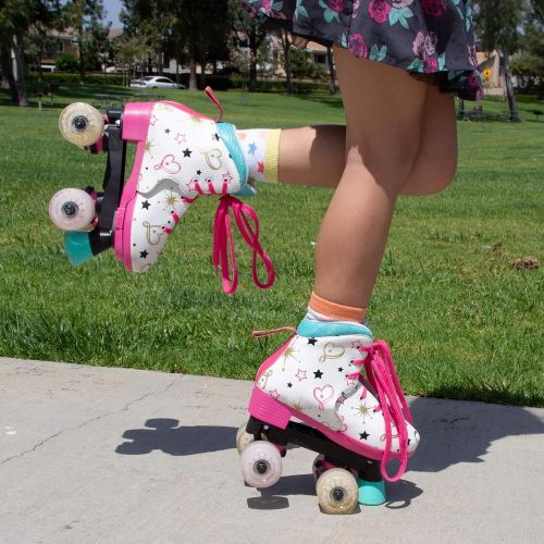  Circle Society Classic Adjustable Indoor & Outdoor Childrens Roller Skates - JoJo Siwa Party in Pink - Sizes 3-7, Multicolor