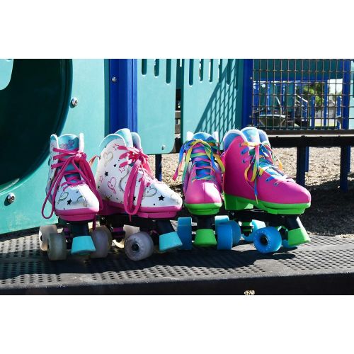  Circle Society Classic Adjustable Indoor & Outdoor Childrens Roller Skates - JoJo Siwa Party in Pink - Sizes 3-7, Multicolor