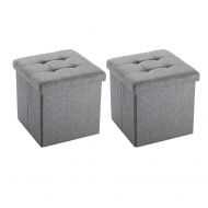 Circlelink NB Liner Square Storage Ottoman Small Cube Footrest Stool Seat Faux Leather Toy Chest Black 15X15X15 (Grey 2 Pack, Fabric)