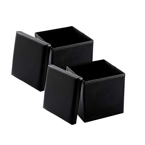  Circlelink NB Liner Square Storage Ottoman Small Cube Footrest Stool Seat Faux Leather Toy Chest Black 15X15X15 (Grey 2 Pack, Fabric)