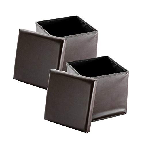  Circlelink NB Liner Square Storage Ottoman Small Cube Footrest Stool Seat Faux Leather Toy Chest Black 15X15X15 (Grey 2 Pack, Fabric)