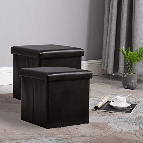  Circlelink NB Liner Square Storage Ottoman Small Cube Footrest Stool Seat Faux Leather Toy Chest Black 15X15X15 (Grey 2 Pack, Fabric)