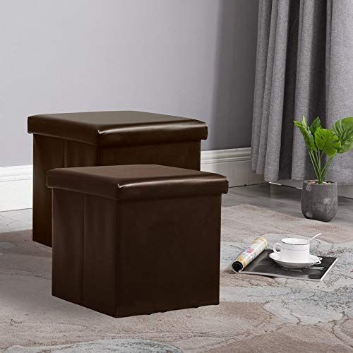  Circlelink NB Liner Square Storage Ottoman Small Cube Footrest Stool Seat Faux Leather Toy Chest Black 15X15X15 (Grey 2 Pack, Fabric)