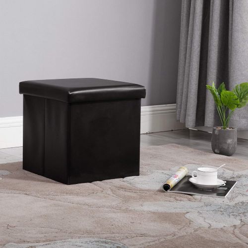  Circlelink NB Liner Square Storage Ottoman Small Cube Footrest Stool Seat Faux Leather Toy Chest Black 15X15X15 (Grey 2 Pack, Fabric)