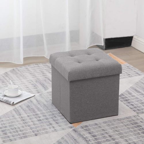  Circlelink NB Liner Square Storage Ottoman Small Cube Footrest Stool Seat Faux Leather Toy Chest Black 15X15X15 (Grey 2 Pack, Fabric)