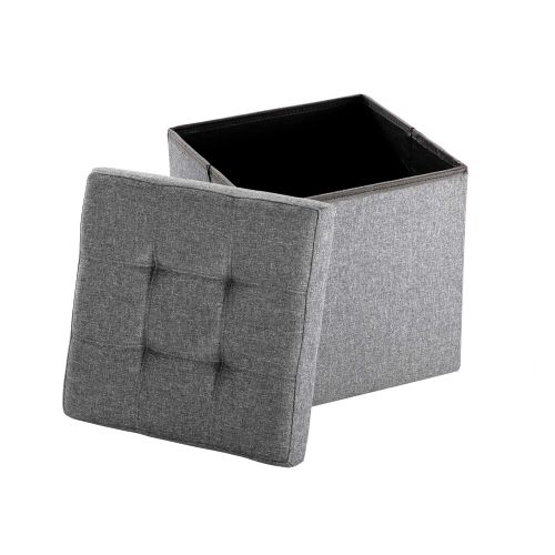  Circlelink NB Liner Square Storage Ottoman Small Cube Footrest Stool Seat Faux Leather Toy Chest Black 15X15X15 (Grey 2 Pack, Fabric)