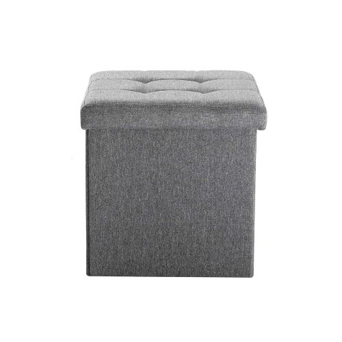  Circlelink NB Liner Square Storage Ottoman Small Cube Footrest Stool Seat Faux Leather Toy Chest Black 15X15X15 (Grey 2 Pack, Fabric)