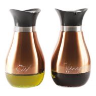 Circleware Cafe Contempo Copper and Glass Oil and Vinegar Container Dispenser Bottles, Set of 2, 13.6 ounce, Limited Edition Glassware