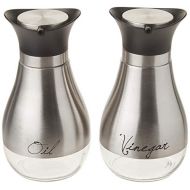 Circleware Cafe Contempo Stainless Steel Silver and Glass Oil and Vinegar Container Dispenser Bottles, Set of 2, 13.6 ounce, Limited Edition Glassware