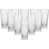 Circleware 40206 Blocks Set of 10 Highball Tumbler Drinking Glasses, Heavy Base Ice Tea Beverage Cups Glassware for Water, Beer, Juice 15.7 oz 10pc