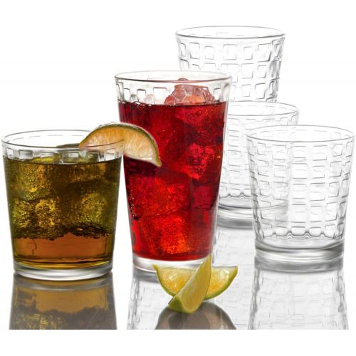  Circleware 40206 Blocks Set of 10 Highball Tumbler Drinking Glasses, Heavy Base Ice Tea Beverage Cups Glassware for Water, Beer, Juice 15.7 oz 10pc