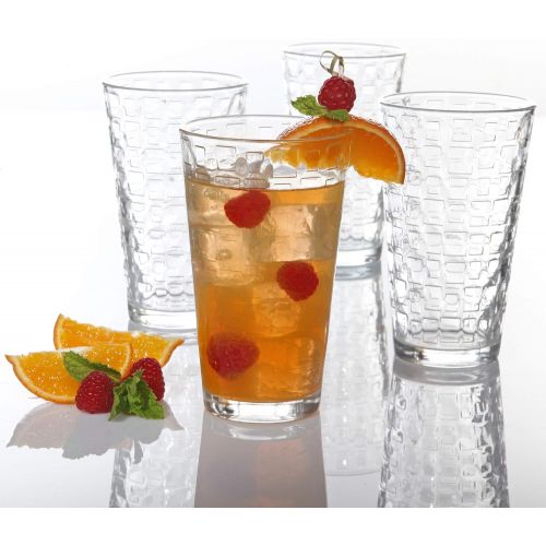  Circleware 40206 Blocks Set of 10 Highball Tumbler Drinking Glasses, Heavy Base Ice Tea Beverage Cups Glassware for Water, Beer, Juice 15.7 oz 10pc