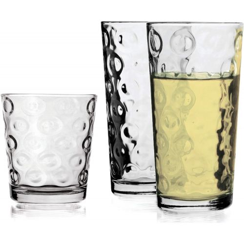  Circleware 40188 Circle Huge Set of 12-6-15.7 oz & 6-12.5 oz, Highball Tumbler Drinking Glasses and Whiskey Cups, Glassware for Water, Beer, Juice, Ice Tea, Beverage Decor, 12pc,