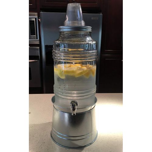  Circleware 67092/R Breeze Glass Beverage Dispenser with Base Metal Stand Transforms Bucket, Lid, Fruit Infuser and Ice Insert, Party Entertainment Kitchen Drinking, Glassware Huge