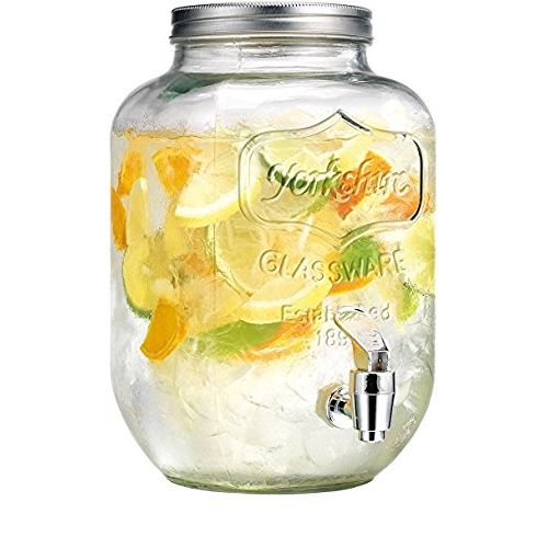  Circleware Yorkshire Sun Tea Mason Jar Glass Beverage Drink Dispenser with Metal Lid, 2 Gallon, Limited Edition Glassware