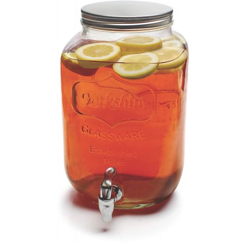  Circleware Yorkshire Sun Tea Mason Jar Glass Beverage Drink Dispenser with Metal Lid, 2 Gallon, Limited Edition Glassware