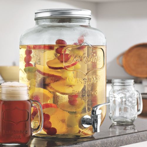  Circleware Yorkshire Sun Tea Mason Jar Glass Beverage Drink Dispenser with Metal Lid, 2 Gallon, Limited Edition Glassware