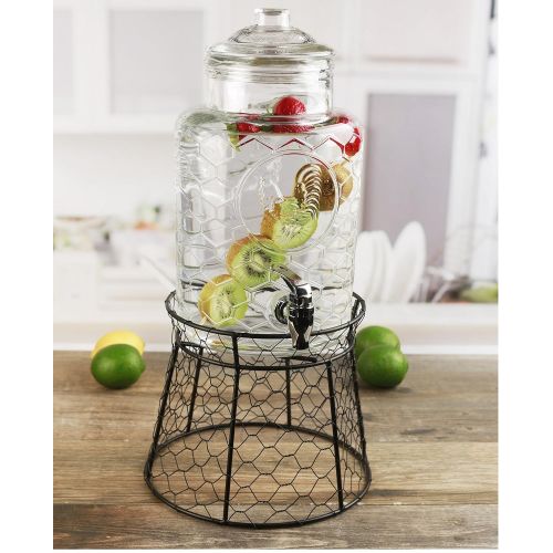  Circleware Yorkshire Sun Tea Mason Jar Glass Beverage Drink Dispenser with Metal Lid, 2 Gallon, Limited Edition Glassware