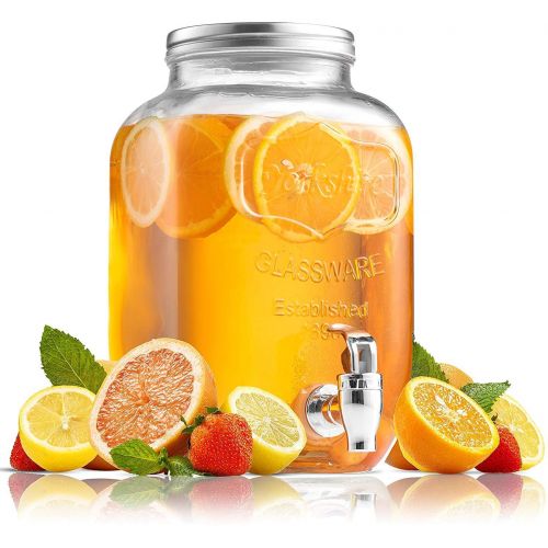  Circleware 06900 Sun Tea Mason Jar Glass Beverage Dispenser with Metal Lid Glassware For Water, Juice, Beer, Wine, Liquor, Kombucha Iced Punch and Best Cold Drinks, Classic, Yorksh