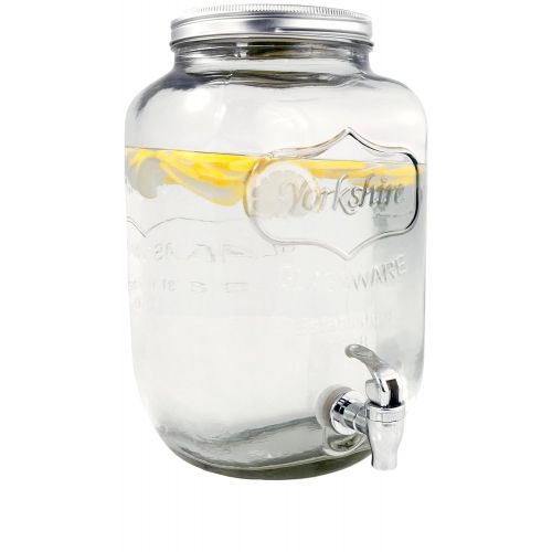  Circleware 06900 Sun Tea Mason Jar Glass Beverage Dispenser with Metal Lid Glassware For Water, Juice, Beer, Wine, Liquor, Kombucha Iced Punch and Best Cold Drinks, Classic, Yorksh