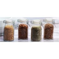 Circleware Clear Mini Round Glass Spice Jar with Swing Top Hermetic Airtight Locking Lid, Set of 4 Kitchen Glassware Food Preserving Storage Containers for Coffee, Sugar, Tea, 6.25