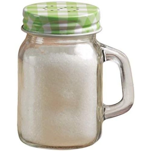  Circleware Yorkshire Mason Jar Mug Glass Salt and Pepper Shakers with Glass Handles and Green & Lids, Set of 2, 5 oz, Clear