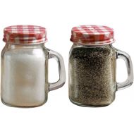 Circleware Mini Mason Jar Mug Glass Salt and Pepper Shakers with Metal Lids, Serving Food Container Glassware Dispensers Perfect for Himalayan Seasoning Herbs Spices, 5 oz, Red