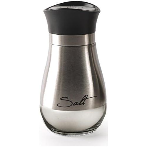  Circleware Cafe Contempo Elegant Glass Salt and Pepper Shakers Dispenser, Clear Bottom Jar Bottle Container with Stainless Steel Top, Perfect for Himalayan Seasoning Herbs Spices,