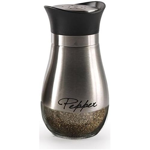  Circleware Cafe Contempo Elegant Glass Salt and Pepper Shakers Dispenser, Clear Bottom Jar Bottle Container with Stainless Steel Top, Perfect for Himalayan Seasoning Herbs Spices,