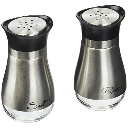  Circleware Cafe Contempo Elegant Glass Salt and Pepper Shakers Dispenser, Clear Bottom Jar Bottle Container with Stainless Steel Top, Perfect for Himalayan Seasoning Herbs Spices,