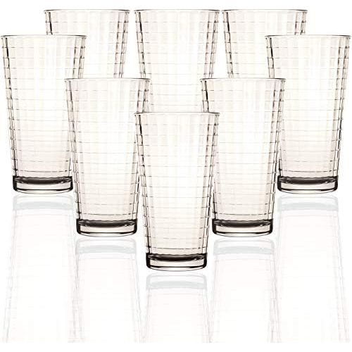  Circleware Matrix Set of 8 Heavy Base Highball Tumbler Drinking Glasses, 15.75 oz, Beverage Ice Tea Cups for Water, Juice, Milk, Beer, Farmhouse Decor