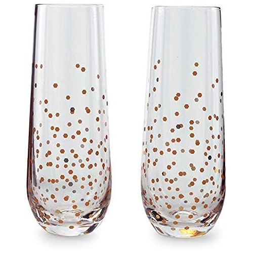  Circleware 77095 Confetti Gold Champagne Flutes Wine Glasses, Set of 4 Beverage Drinking Glassware for Water, Liquor and Best Selling Home Bar Decor Dining Gifts, 10.5 oz,