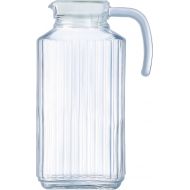 Circleware Frigo Ribbed Glass Beverage Drink Pitcher with Lid and Handle, 63.4 ounce, Limited Edition Glassware Drinkware Water Juice Dispenser, 63.4 oz